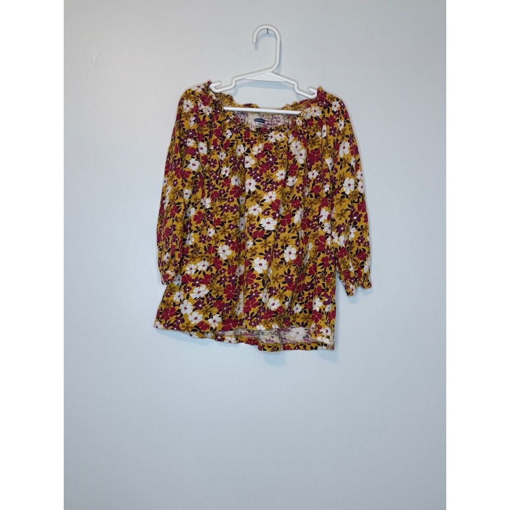 Old Navy Girl Floral Peasant Blouse Mustard Yellow Long Sleeve S 6-7